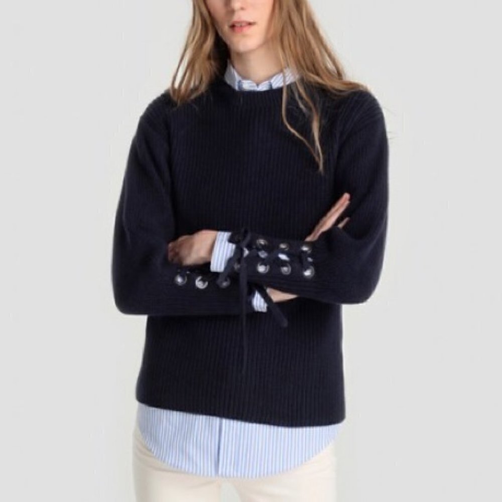 Polo Ralph Lauren pima cotton ribbed navy balloon sleeve sweater size M